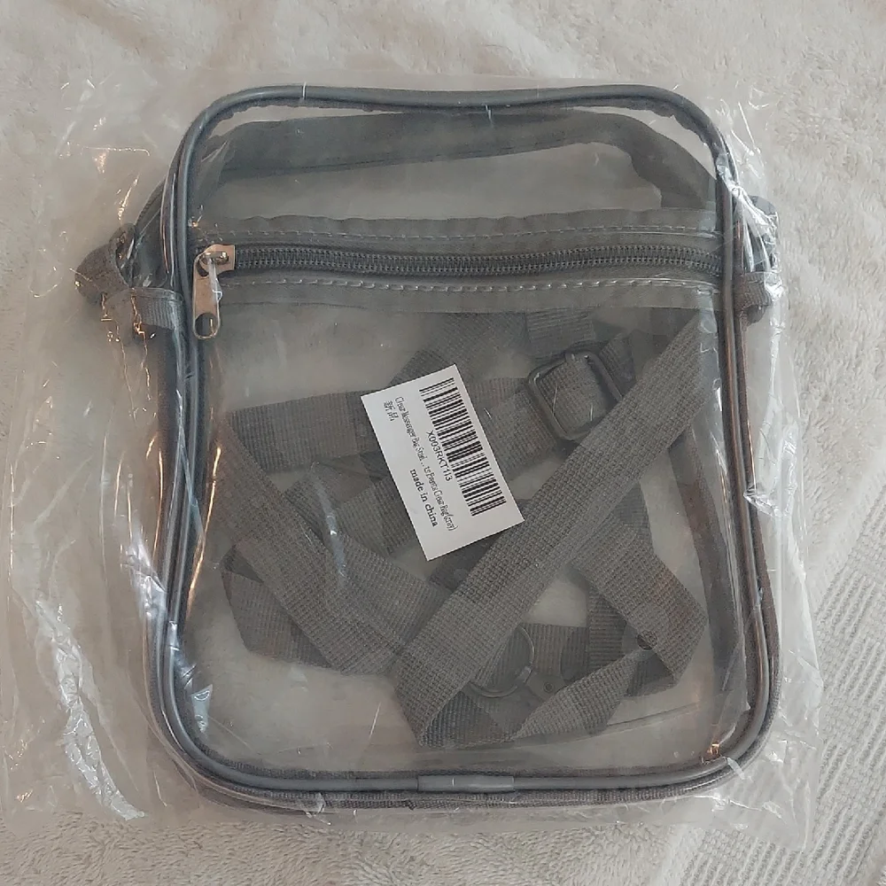 NWT Clear Stadium Crossbody Bag with Gray Strap - Game Day Approved
